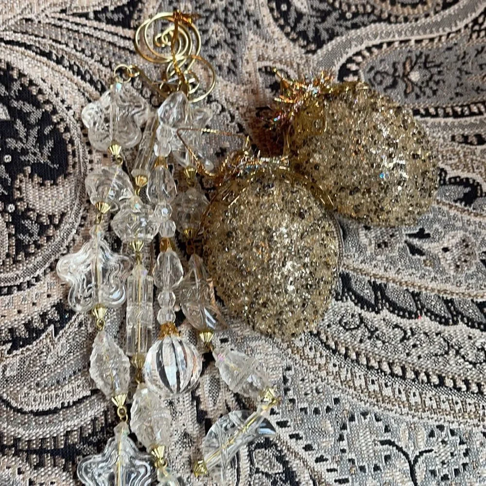 TWO LIGHT gold & bronze studded ornaments & fringe